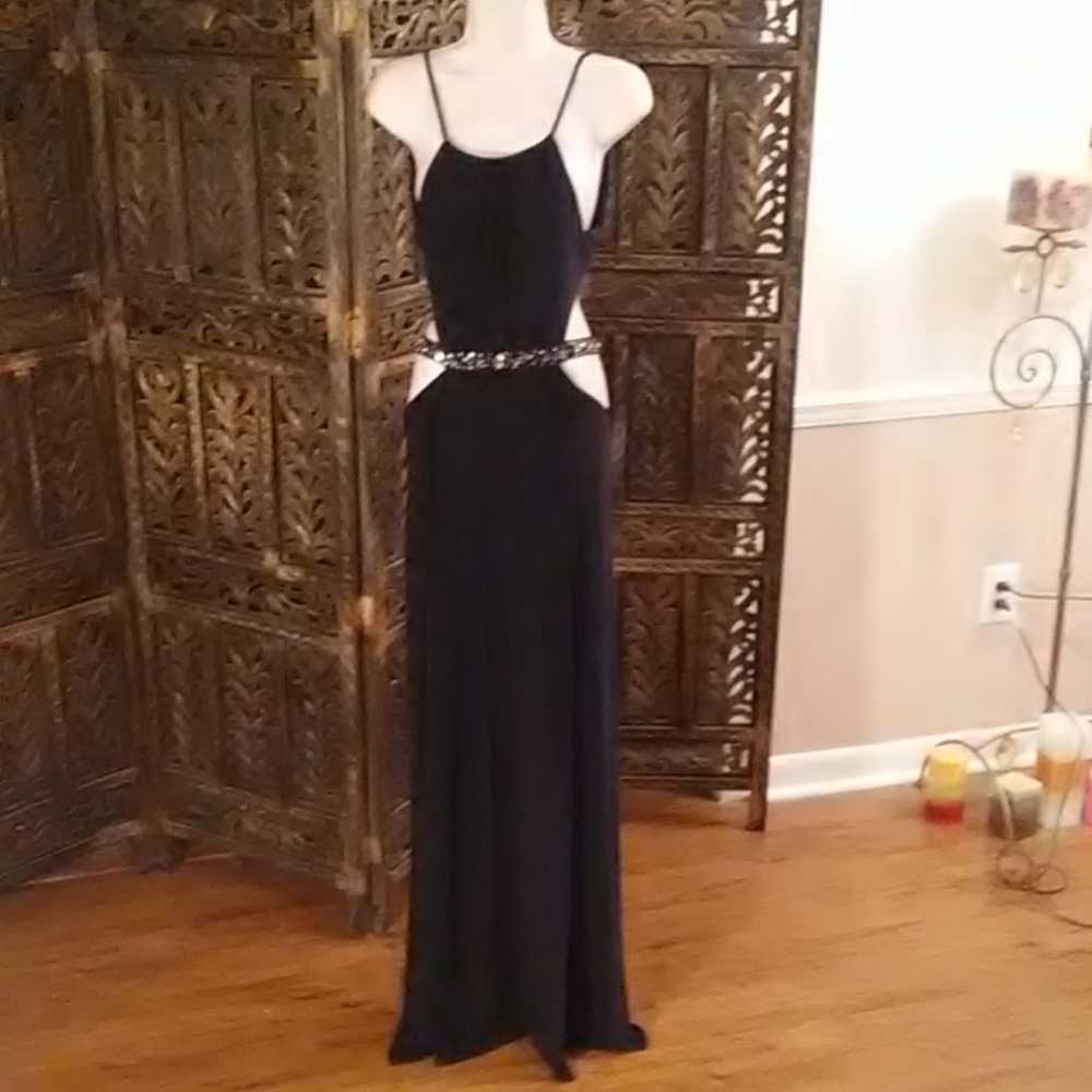 Long black dress with rhinestones size 9/10